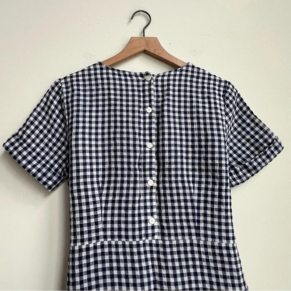 J.MCLAUGHLIN $198 Sadie Gingham Dress Size 6 Navy & White Linen Tie Waist - Picture 10 of 13